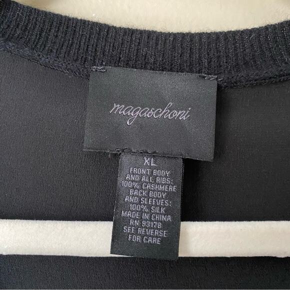 Magaschoni | Cashmere Silk Mixed Media V-neck Sweater Pullover Casual Black XL - Picture 8 of 8
